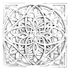 Wall Mural - Intricate geometric design featuring floral patterns and interwoven shapes in a symmetrical layout