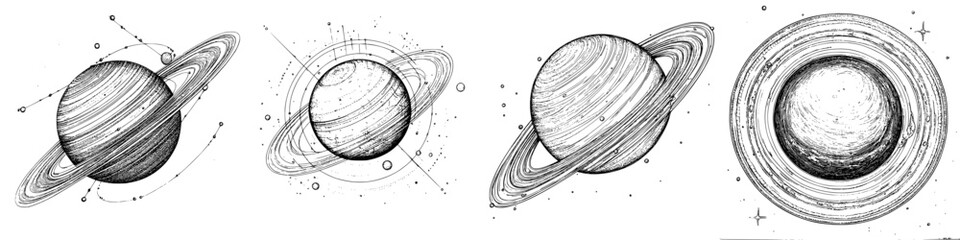 Wall Mural - vintage illustrations of planets in space showcasing their unique rings and surfaces