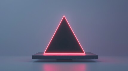 Wall Mural - 3d rendering of a triangle-shaped object on a black base. the triangle is made up of a series of thin, red lines that form a triangular shape.