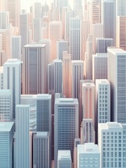 Wall Mural - A 2d illustration of a cityscape with 3d skyscrapers emerging from the flat design, creating a dynamic depth effect. 3D Depth Effect. Illustration