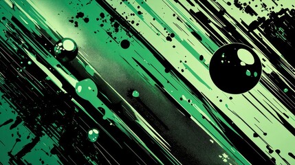 Sticker - comic book backdrop with floating shapes and bold green energy streaks