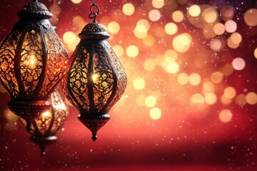Wall Mural - intricately designed lanterns illuminating a vibrant background filled with bokeh effects and soft g