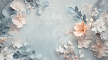 Wall Mural - Tranquil floral backdrop with softly pressed flowers on warm textures