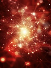 Wall Mural - abstract red background with connecting dots and lines. network, technology, science, and communicat