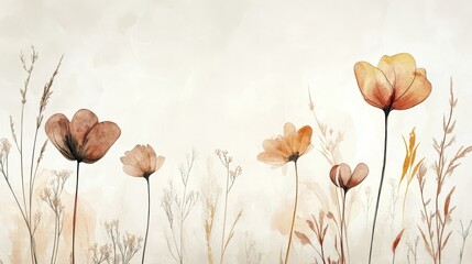 Canvas Print - Dreamy floral backdrop with floating wildflowers on textured paper