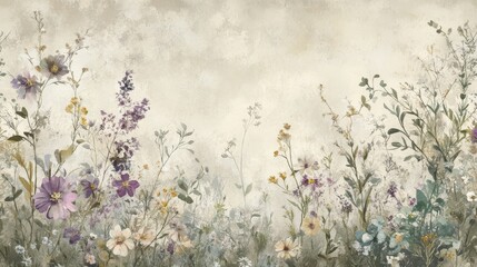 Canvas Print - Soft botanical backdrop with pastel vines on a warm-toned surface
