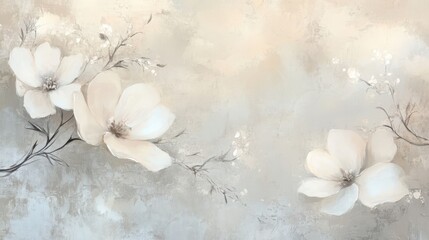 Canvas Print - Handcrafted wallpaper with faded flowers on a misty wash