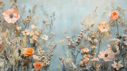 Canvas Print - Soft botanical wallpaper with fading botanical etchings on texture