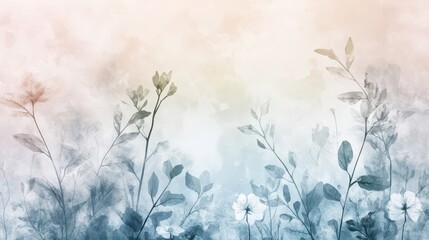 Canvas Print - Elegant plant background with faded flowers on a linen wash
