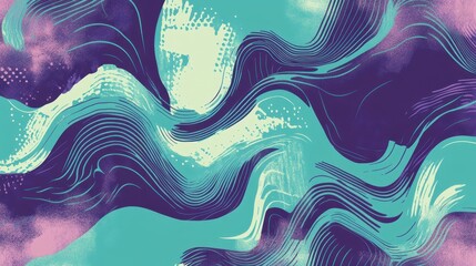 Wall Mural - Playful comic-style wallpaper with wavy shapes on teal