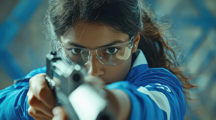 Wall Mural - indian female shooter holding gun