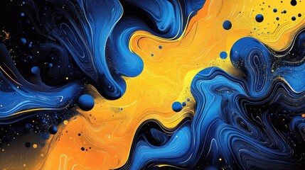 Poster - Fluid comic brushstrokes with thick black outlines over electric blue and gold