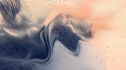 Wall Mural - Layered halftone textures and curved distortions over peach and rose hues