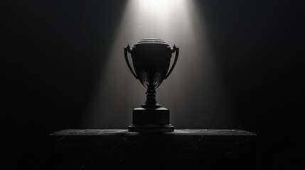 Dramatic black trophy with a high-contrast moody aesthetic on a dark surface