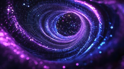 Wall Mural - A blockchain wallpaper with a glowing purple vortex and digital blue grids