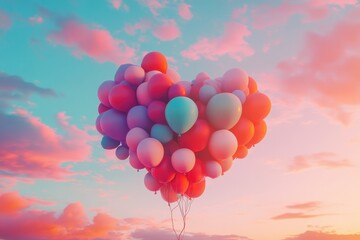 Wall Mural - Heart Shaped Balloon Cluster at Sunset