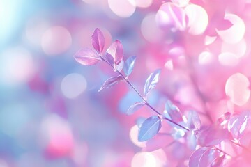 Poster - Pastel Pink and Blue Leaves Soft Focus Macro Photography