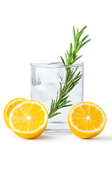 Sticker - Alcoholic drink gin tonic cocktail with lemon, rosemary and ice isolated on white backdrop