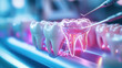 © KM - Autonomous robotic dentist performing AI enhanced dental procedures with glowing teeth model. Innovative technology in dentistry showcases precision and advanced care