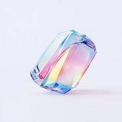 Bright reflective crystal, holographic diamond shape gem isolated on light pastel background