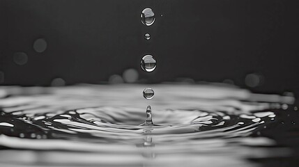 Wall Mural - water droplet impact: abstract monochromatic macro photography of a water drop splashing into still 