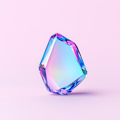 Bright reflective crystal, holographic diamond shape gem isolated on light pastel background