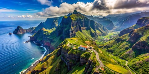 Canvas Print - Majestic Aerial View of Pico das Pedras Rest Stop, Madeira, Portugal