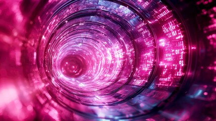 Wall Mural - Immersive Digital Tunnel: A Journey into the Abstract Realm of Code and Data. Neon Lights and Vibrant Colors Create a Futuristic and Dynamic Visual Experience