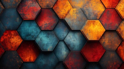 Wall Mural - Abstract Hexagon Pattern Warm Deep Colors. AI Generated