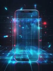 Wall Mural - smartphone with digital screen hologram. composition smart object and smart technology design. graph
