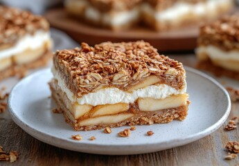 Wall Mural - Delicious Oatmeal Dessert Bar with Layers of Fresh Apples and Creamy Filling, Perfect for Any Occasion or Celebration with a Sweet Tooth Delight