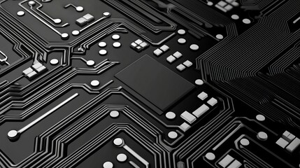 An abstract background featuring a 3D rendering, electronic circuit board, and digital binary data to illustrate the concept of cyber security