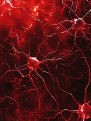 Wall Mural - abstract red tech background dynamic network system artificial neural connections digital illustrati