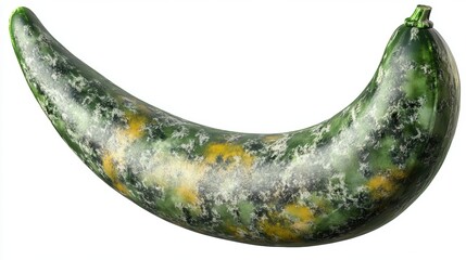 Wall Mural - Curved Fresh Green Zucchini Isolated on White Background with Subtle Texture and Color Variation