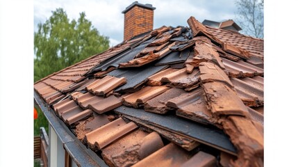 Expert Roofers removing old materials from a house after severe storm damage We are preparing for immediate roof repair, including removing damaged shingles, underlayment, and flashing Our team