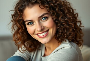 Wall Mural - Photorealistic portrait of a smiling female