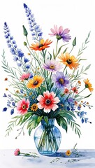 Sticker - A Bouquet of Wildflowers watercolor in Floral Still Life on plain white background