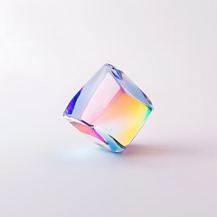 Bright reflective crystal, holographic diamond shape gem isolated on light pastel background