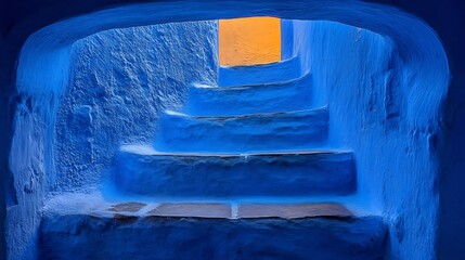 Wall Mural - Blue Stairway Ascending to Golden Light. AI Generated