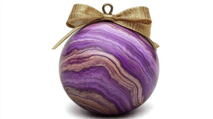 Beautiful Purple Ornament with Golden Bow and Intricate Marbleized Design for Holiday Decoration