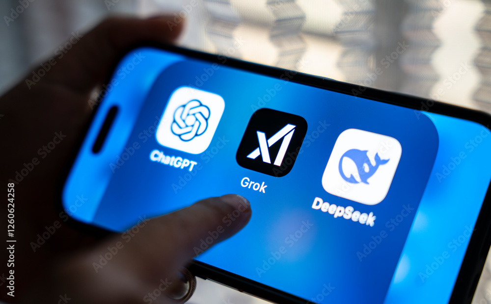 New Delhi, India. 12 February 2025 In this photo illustration Grok