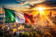 © prapatsorn - Double Exposure: Italian Flag & Vibrant Cityscape - Stock Photo
