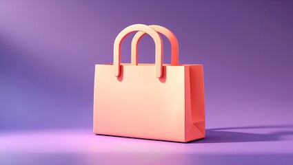 Stylish 3d shopping bag icon on purple background