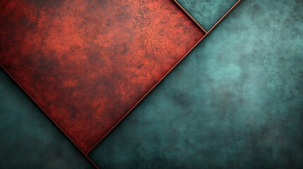 Wall Mural - Rustic Red and Teal Geometric Texture Background. AI Generated