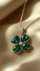 green clover-shaped necklace symbolizing luck and celebration for St. Patrick's Day.