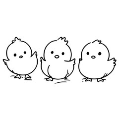 Wall Mural - three easter chicks vector illustration, black and white sketch
