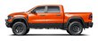 © andrew7726 - Modern powerful American orange pickup truck, side view in png format.