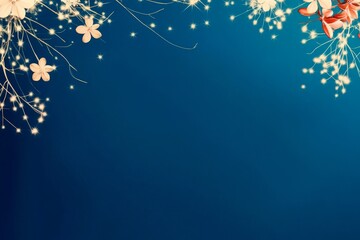 Wall Mural - celestial bloom midnight blue starry night - elegant floral design, starry night, celestial theme, s