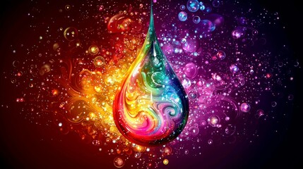 Wall Mural - vibrant rainbow drop: abstract colorful background with bubbles and galaxy-like elements