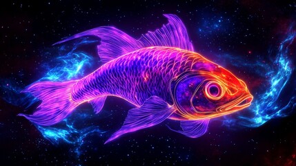 Wall Mural - cosmic koi: celestial aquatic life - a vibrant, otherworldly koi fish swims through a nebula, symbol